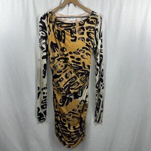Emilio Pucci Gold and Black Long Sleeve Draped Dress